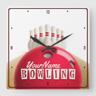 Gepersonaliseerde Bowling Ball Lanes Pins Retro Le Vierkante Klok