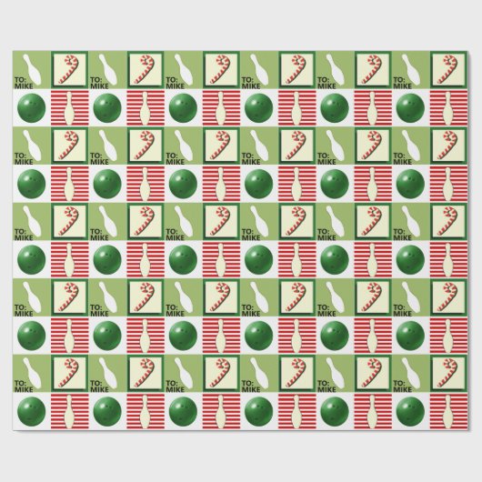 Gepersonaliseerde Bowling Kerstmis Cadeaupapier (Vlak)