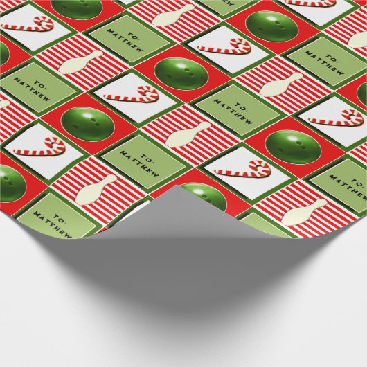 Gepersonaliseerde Bowling Kerstmis Cadeaupapier (Hoek)