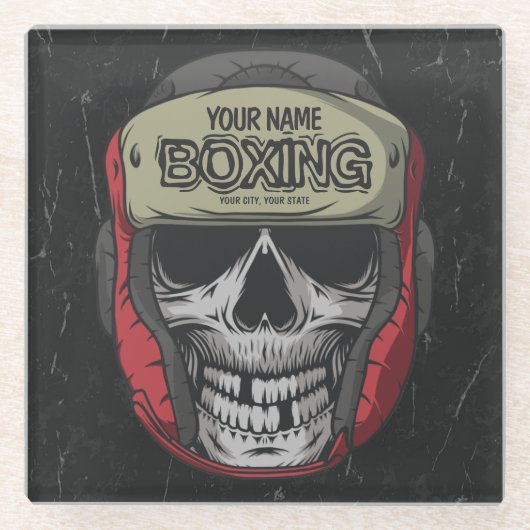 Gepersonaliseerde Boxer Fight Club Skeleton Boxing Glazen Onderzetter (Voorkant)