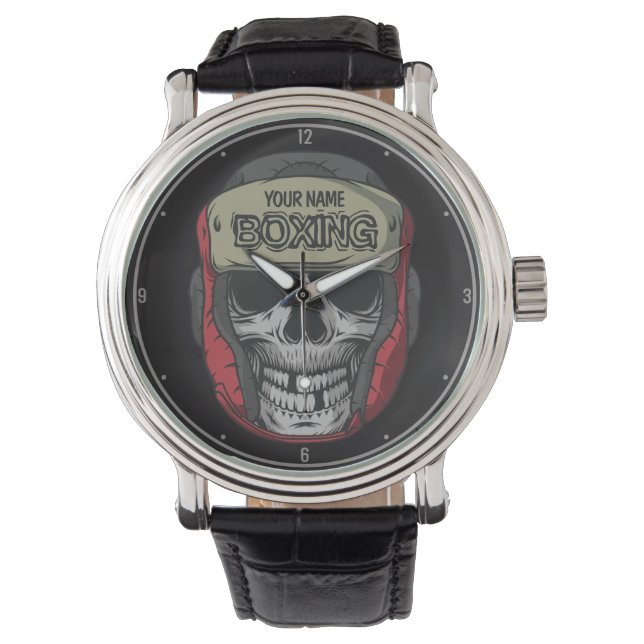 Gepersonaliseerde Boxer Fight Club Skeleton Boxing Horloge (Voorkant)