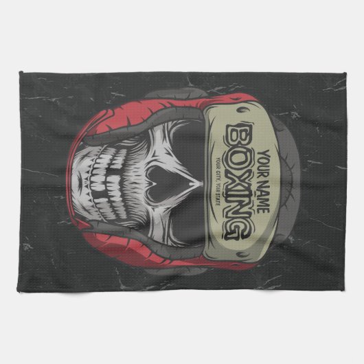 Gepersonaliseerde Boxer Fight Club Skeleton Boxing Theedoek (Horizontaal)