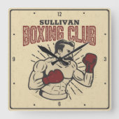Gepersonaliseerde Boxer Retro Prizefighter Boxing Vierkante Klok (Voorkant)