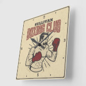 Gepersonaliseerde Boxer Retro Prizefighter Boxing Vierkante Klok (Hoek)