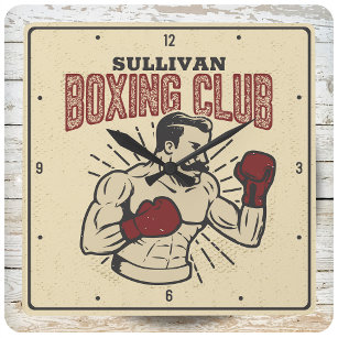 Gepersonaliseerde Boxer Retro Prizefighter Boxing  Vierkante Klok