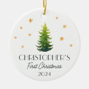 Gepersonaliseerde Boy Baby Eerste Kerstboom Keramisch Ornament