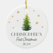 Gepersonaliseerde Boy Baby Eerste Kerstboom Keramisch Ornament (Achterkant)