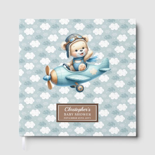Gepersonaliseerde Boy Baby shower Gastboek Teddy B Gastenboek (Voorkant)