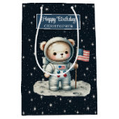 Gepersonaliseerde Boy Gift Bag met Ruimte Beer The Medium Cadeauzakje (Voorkant)