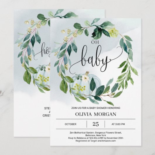 Gepersonaliseerde boy kleine pompoen baby shower kaart (Voorkant / Achterkant)