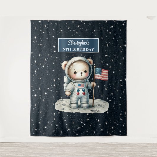 Gepersonaliseerde Boy Party Achtergrond met Space Wandkleed (Voorkant)