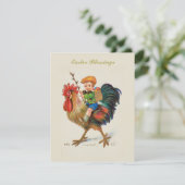 Gepersonaliseerde Boy Riding Rooster Easter Egg Hu Feestdagenkaart (Staand voorkant)