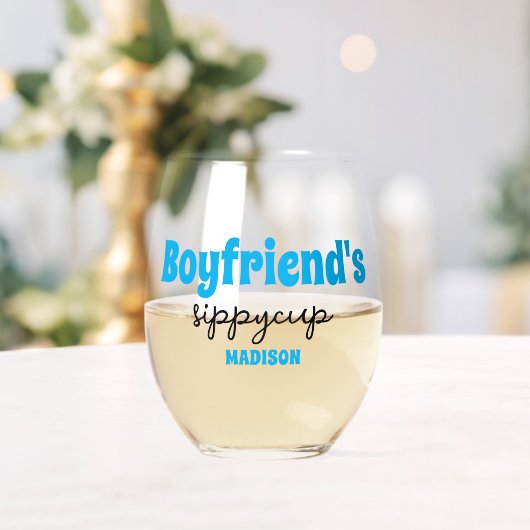 Gepersonaliseerde Boyfriend's Sippy Cup Wijnglas Zonder Voet (Insitu (Huwelijk))
