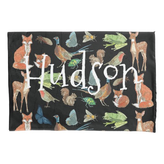 Gepersonaliseerde Boy's Room Forest Creatures Kussensloop (Voorkant)
