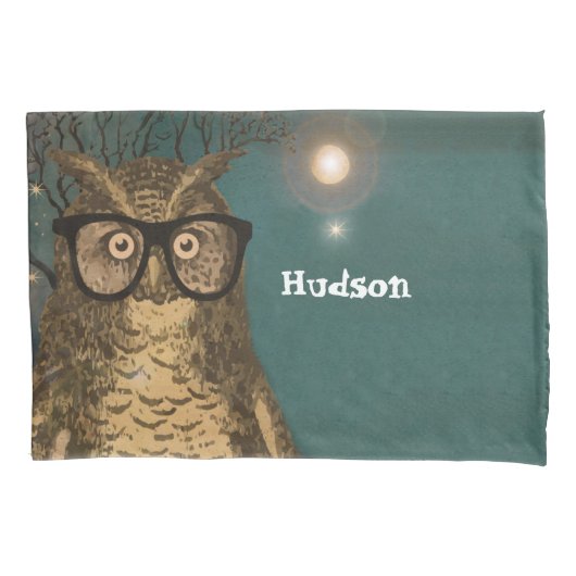 Gepersonaliseerde Boy's Room Uil met glazen textuu Kussensloop (Voorkant)