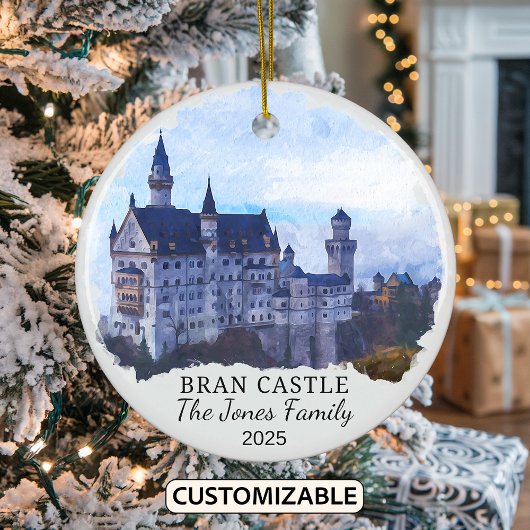 Gepersonaliseerde Bran Castle Ornament, Roemenië Keramisch Ornament
