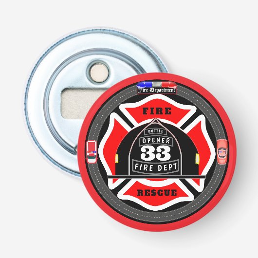 Gepersonaliseerde brandweer flesopener button flesopener (Voorkant)