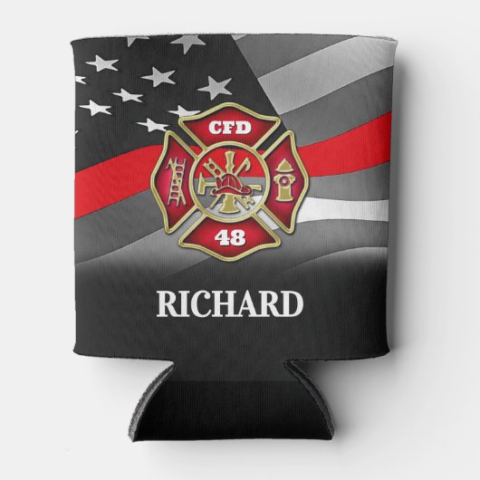 Gepersonaliseerde Brandweerman Dunne Rode Lijn Cus Blikjeskoeler (Voorkant)