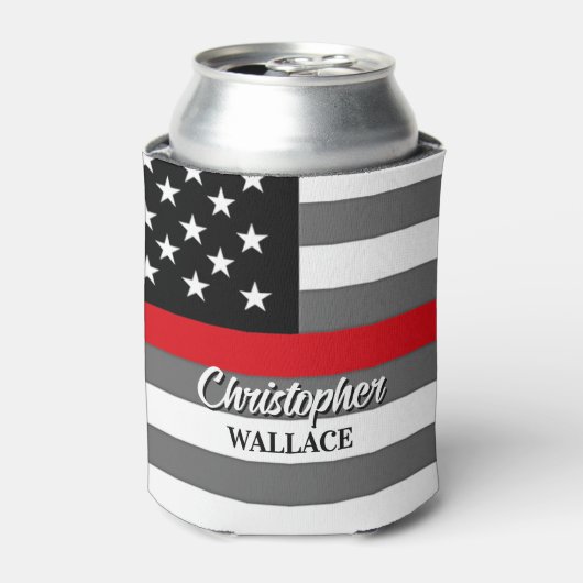 Gepersonaliseerde Brandweerman Dunne Rode Lijn Cus Blikjeskoeler (Blikje Voorkant)