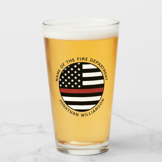 Gepersonaliseerde brandweerman Thin Red Line USA v Glas (Voorkant gevuld)