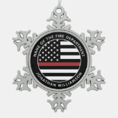 Gepersonaliseerde brandweerman Thin Red Line USA v Tin Sneeuwvlok Ornament (Voorkant)