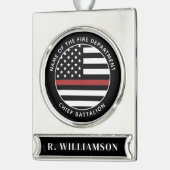 Gepersonaliseerde brandweerman Thin Red Line USA v Verzilverd Banner Ornament (Links)