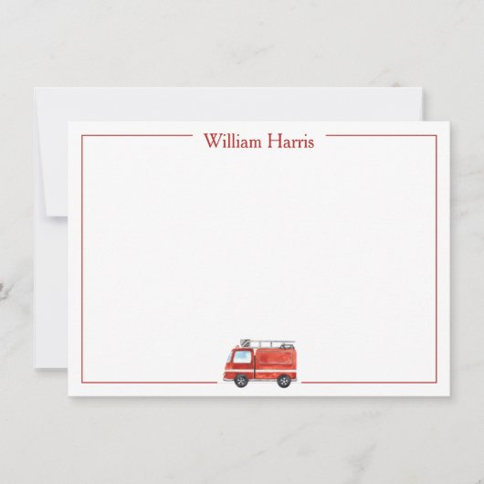 Gepersonaliseerde brandweerwagen Stationery, Jonge Bedankkaart (Voorkant)