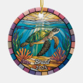 Gepersonaliseerde Brazilië Ornament, Zee Schildpad Keramisch Ornament (Voorkant)