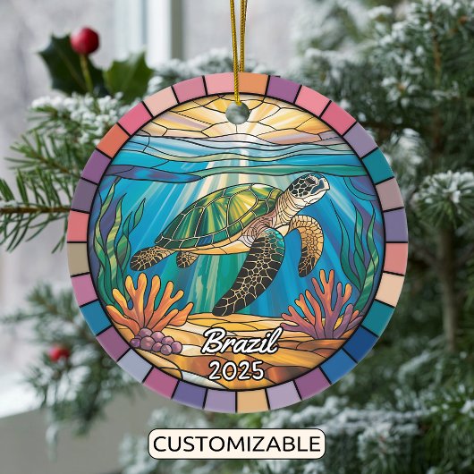 Gepersonaliseerde Brazilië Ornament, Zee Schildpad Keramisch Ornament