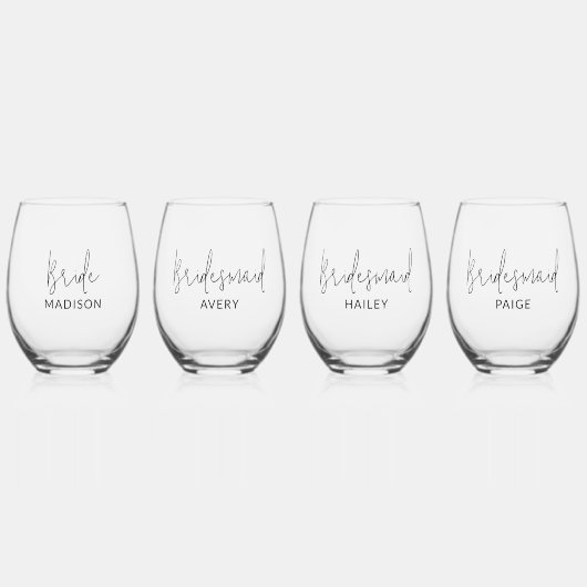 Gepersonaliseerde Bridal Party Wijnglas Set Wijnglas Zonder Voet (Voorkant)
