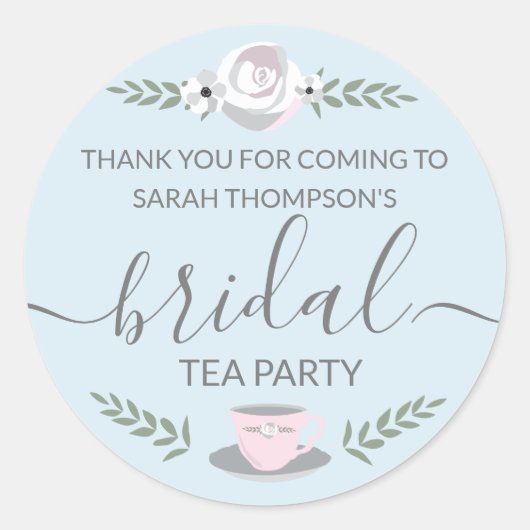 Gepersonaliseerde Bridal Tea Party bloem illustrat Ronde Sticker (Voorkant)
