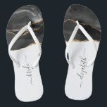 Gepersonaliseerde Bride Black Gold Agate Wedding Teenslippers<br><div class="desc">Een zwarte waterverf vormgeving met gouden faux glitter versiert het voorste deel van deze teenslippers. Pas ze aan met elegant handschrift voor houtskool,  grijs op een witte achtergrond voor de bruid of een ander lid van de trouwpartij. Ideaal voor een vrijgezellenfeest,  vrijgezellenfeest of strandbruiloft.</div>