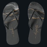 Gepersonaliseerde Bride Black Gold Agate Wedding Teenslippers<br><div class="desc">Een zwarte waterverf vormgeving met gouden faux glitter versiert het voorste deel van deze teenslippers. Pas ze aan met een elegant,  goudkleurig handschrift op een niet-zwarte achtergrond voor de bruid of een ander lid van de trouwpartij. Ideaal voor een vrijgezellenfeest,  vrijgezellenfeest of strandbruiloft.</div>