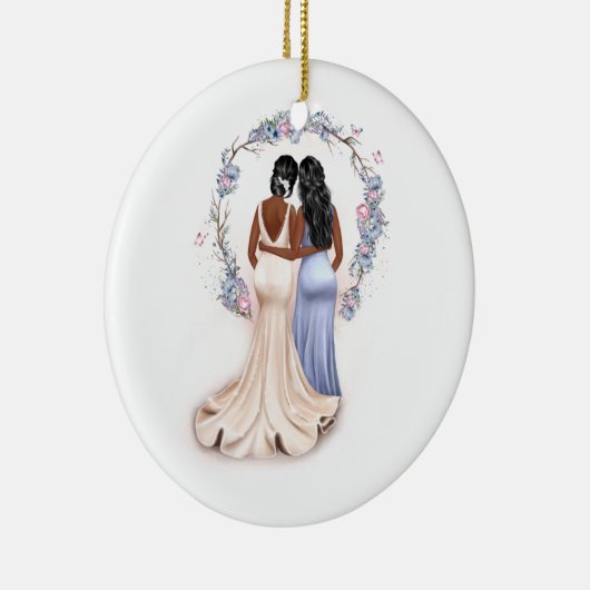 Gepersonaliseerde bride- en bridesmaïde kerstversi keramisch ornament (Rechts)