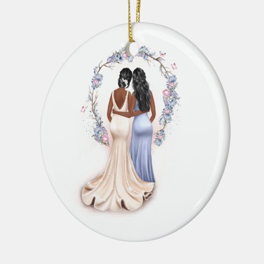 Gepersonaliseerde bride- en bridesmaïde kerstversi keramisch ornament (Links)