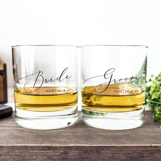 Gepersonaliseerde bride en bruidebruiloft whisky glas
