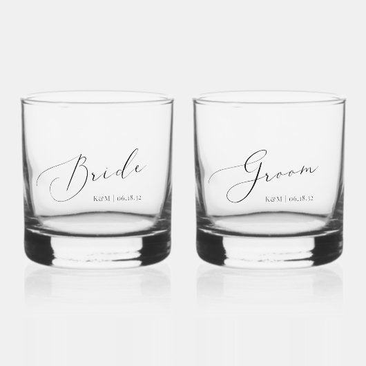 Gepersonaliseerde bride en bruidebruiloft whisky glas (Voorkant)