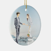 Gepersonaliseerde bride en bruidegom op het Clouds Keramisch Ornament (Rechts)