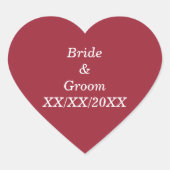 Gepersonaliseerde Bride en Groom met Datum Hart Sticker (Voorkant)