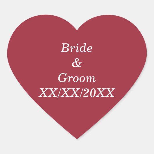 Gepersonaliseerde Bride en Groom met Datum Hart Sticker (Voorkant)