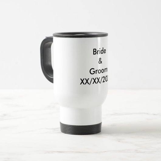 Gepersonaliseerde Bride en Groom met Datum Reisbeker (Voorkant links)