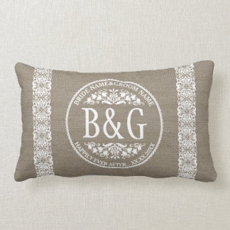 Gepersonaliseerde bride&Groom Burlap&Lace Kussen