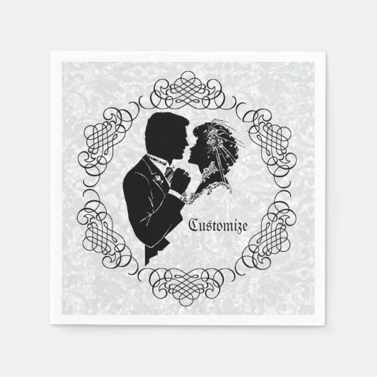 Gepersonaliseerde bride & Groom Silhouette Napkins Servetten (Voorkant)