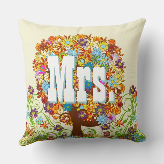 Gepersonaliseerde briden Koraal en Aqua-bloem Kussen (Achterkant)