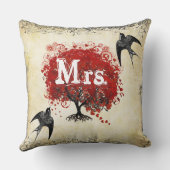 Gepersonaliseerde Brides Red Heart Leaf Tree Mrs. Kussen (Achterkant)