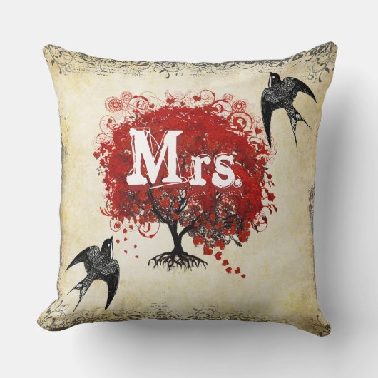 Gepersonaliseerde Brides Red Heart Leaf Tree Mrs. Kussen (Voorkant)