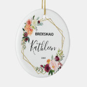 Gepersonaliseerde Bridesmaid Floral Gift Keramisch Ornament (Rechts)