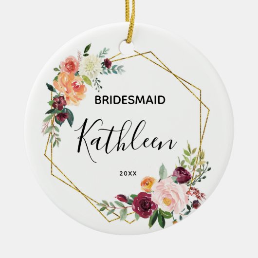 Gepersonaliseerde Bridesmaid Floral Gift Keramisch Ornament (Voorkant)