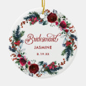 Gepersonaliseerde Bridesmaid Gift Holiday Floral W Keramisch Ornament (Voorkant)
