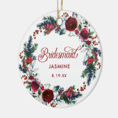 Gepersonaliseerde Bridesmaid Gift Holiday Floral W Keramisch Ornament (Links)